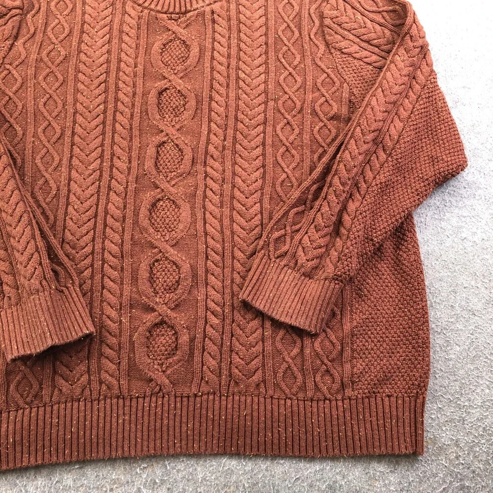 L.L.Bean Sweater Mens 3XL Tall Brown Fisherman Cable Knit Crewneck Cotton - Picture 3 of 9